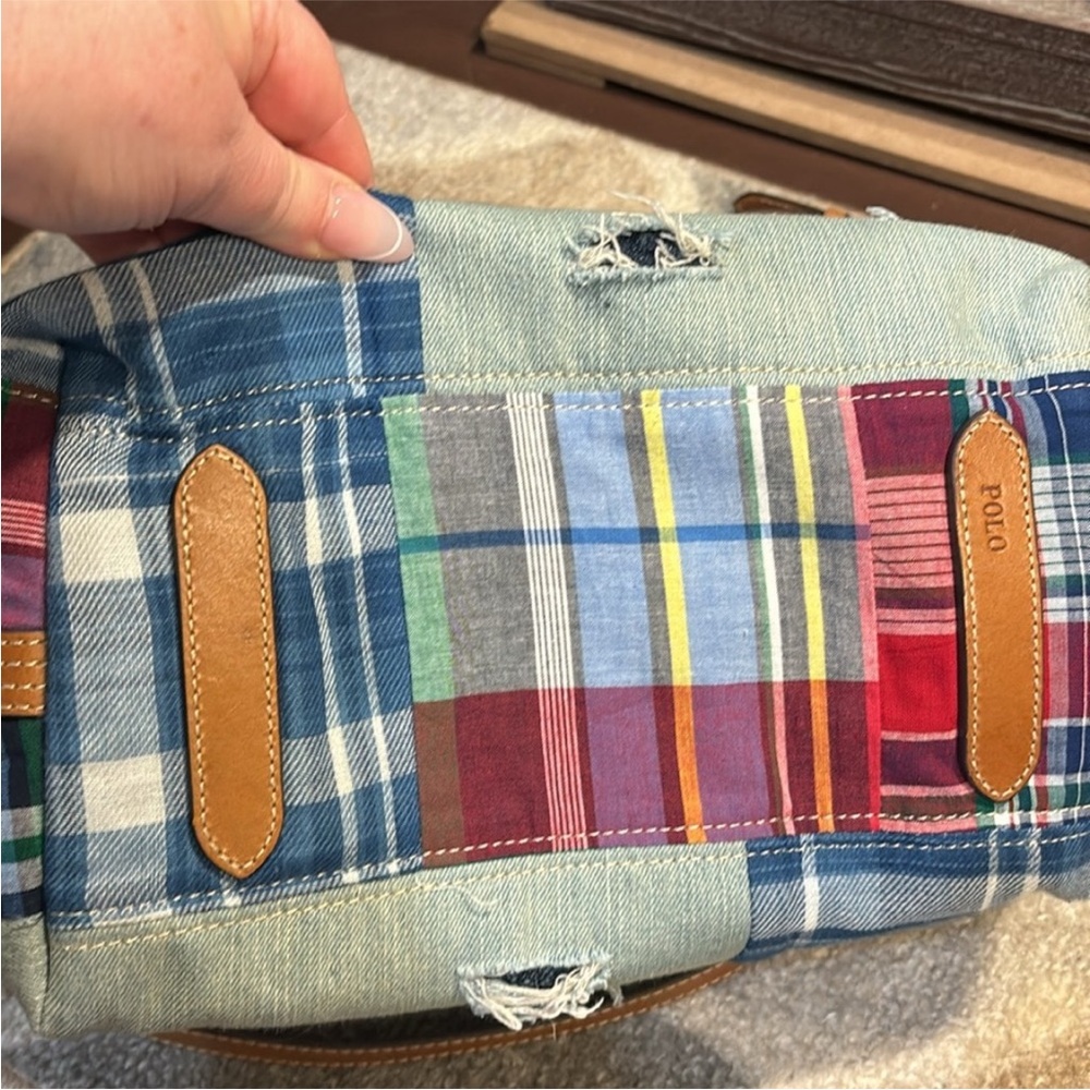 Polo Ralph Lauren Bellport Madras Tote Distressed Patchwork - Picture 7 of 12